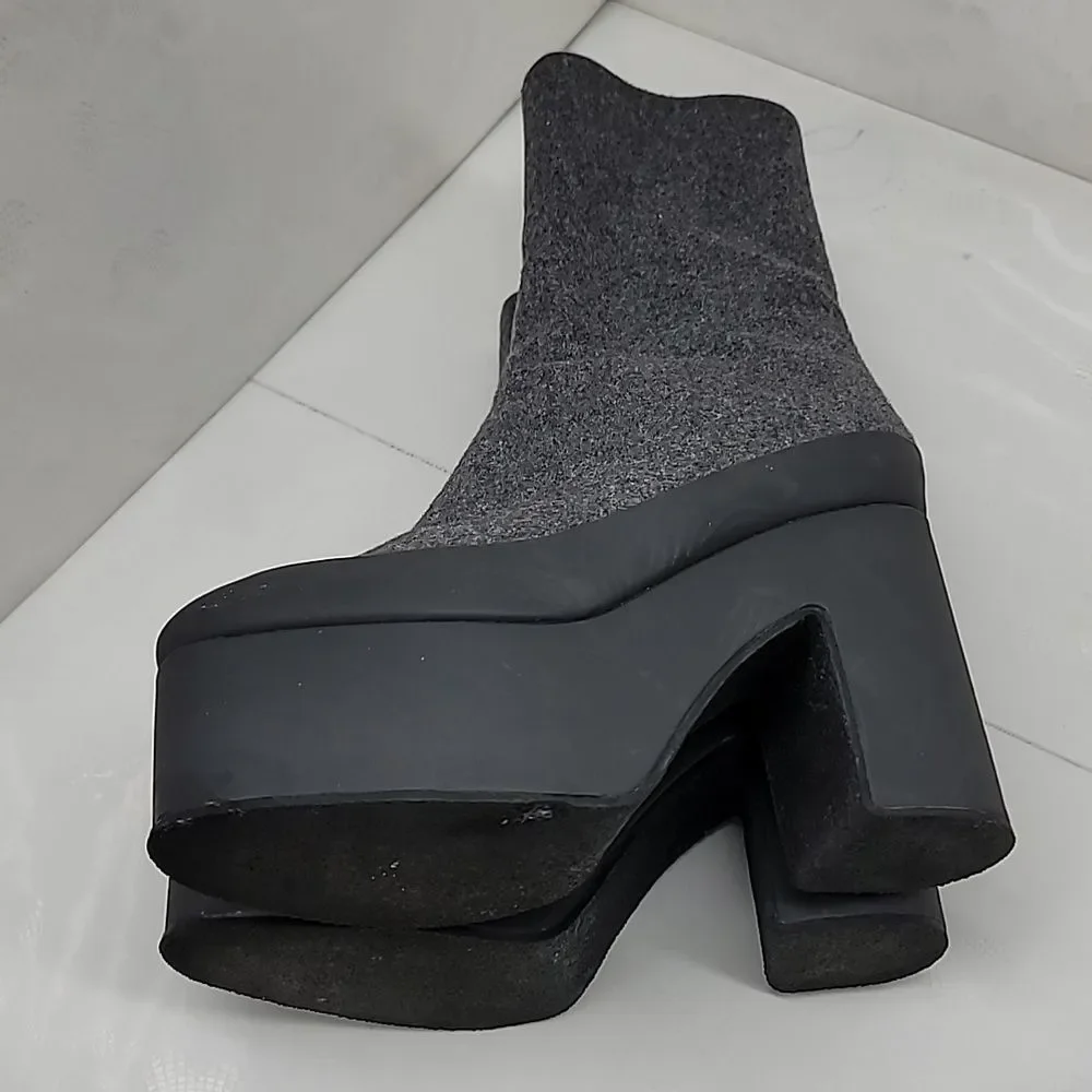 Dries Van Noten Wool Mid-calf Platform Boots Size 6.5